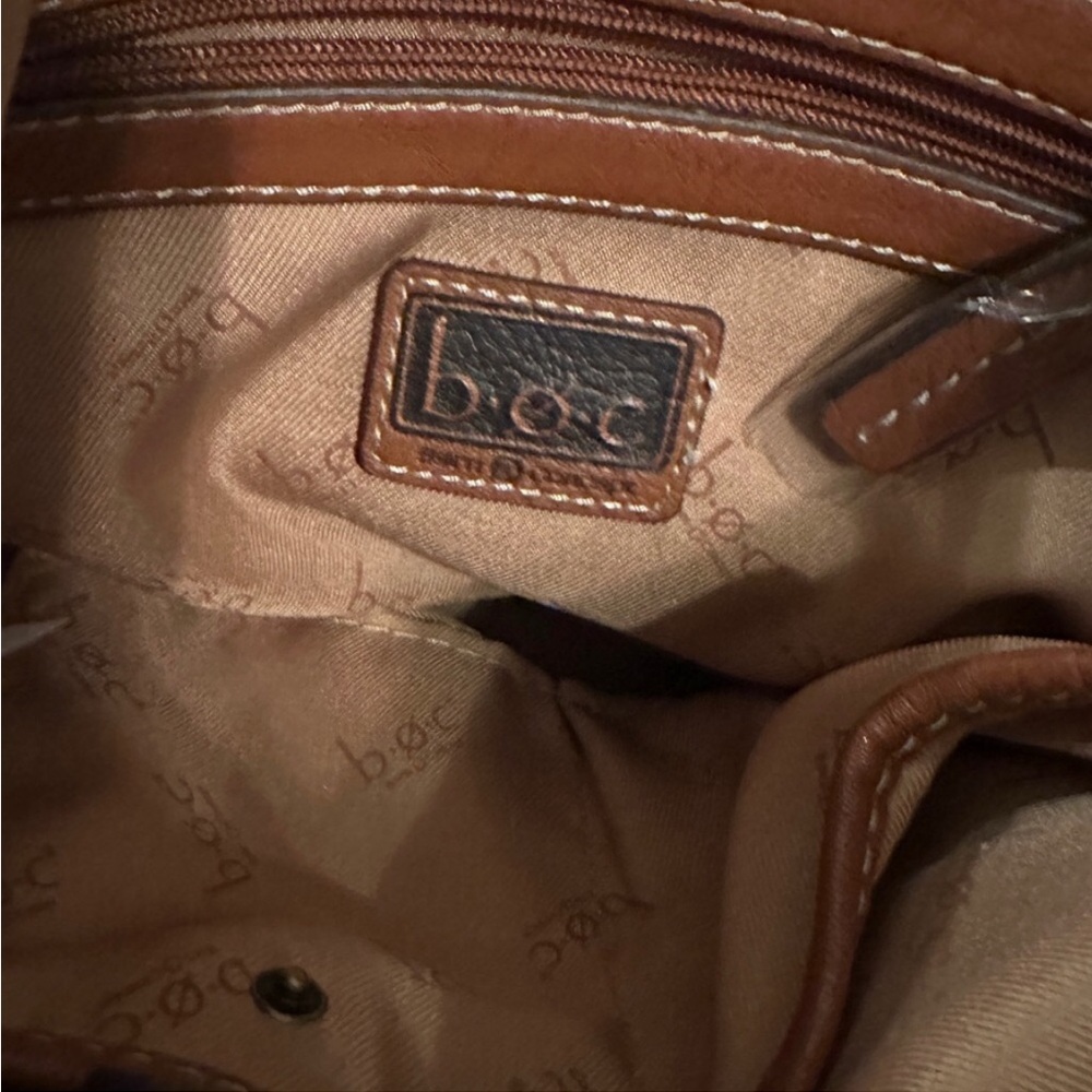 NWT b.o.c. Born Brown and Cream Woven Bucket Shoulder Bag with Leather Trim - Picture 3 of 4